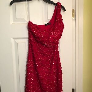 Red & gold sparkly Ruby Rox one shoulder dress